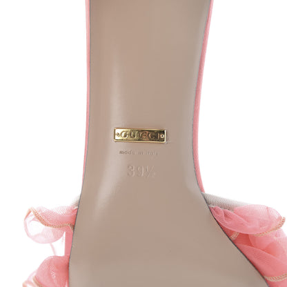Gucci Tulle Ruffle Low Heel Slide Sandals 39.5 Peach White 7 of 9