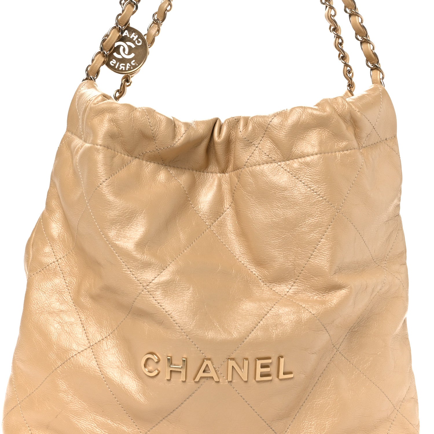 Chanel Metallic Calfskin Quilted Small Chanel 22 Light Gold 9 of 11