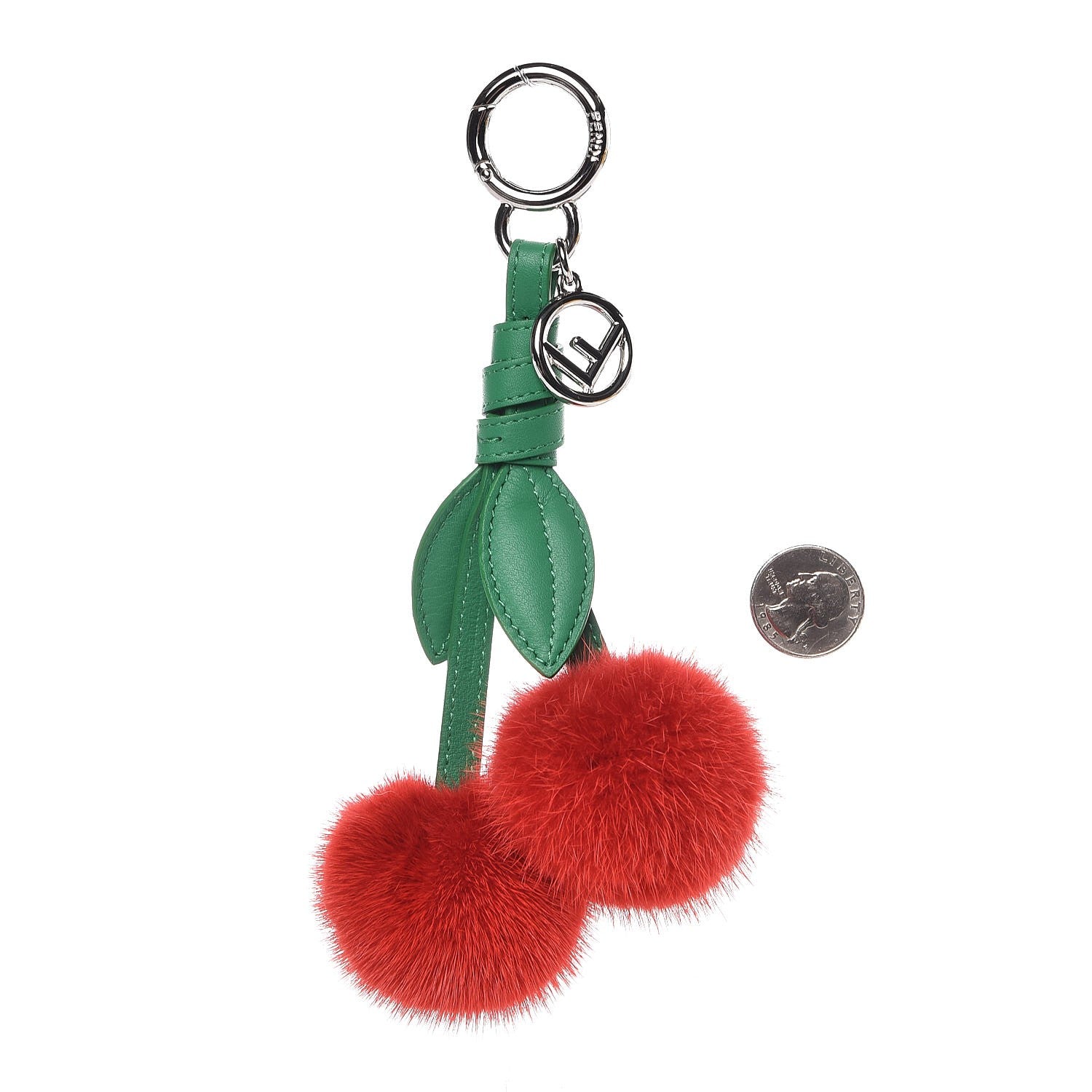 Fendi Mink Fur Vitello Dolce F is Fendi Cherry Bag Charm Strawberry Verde Band 2 of 5
