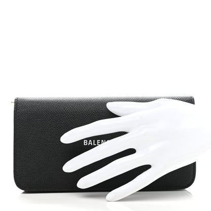 Balenciaga Grained Calfskin Logo Cash Thin Money Wallet Black White 2 of 10