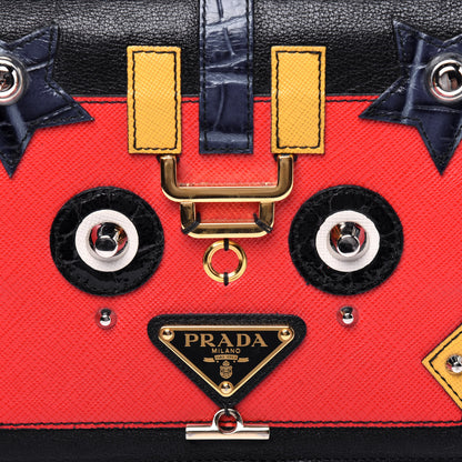 Prada Grained Calfskin Saffiano Robot Shoulder Bag Black Red 18 of 20