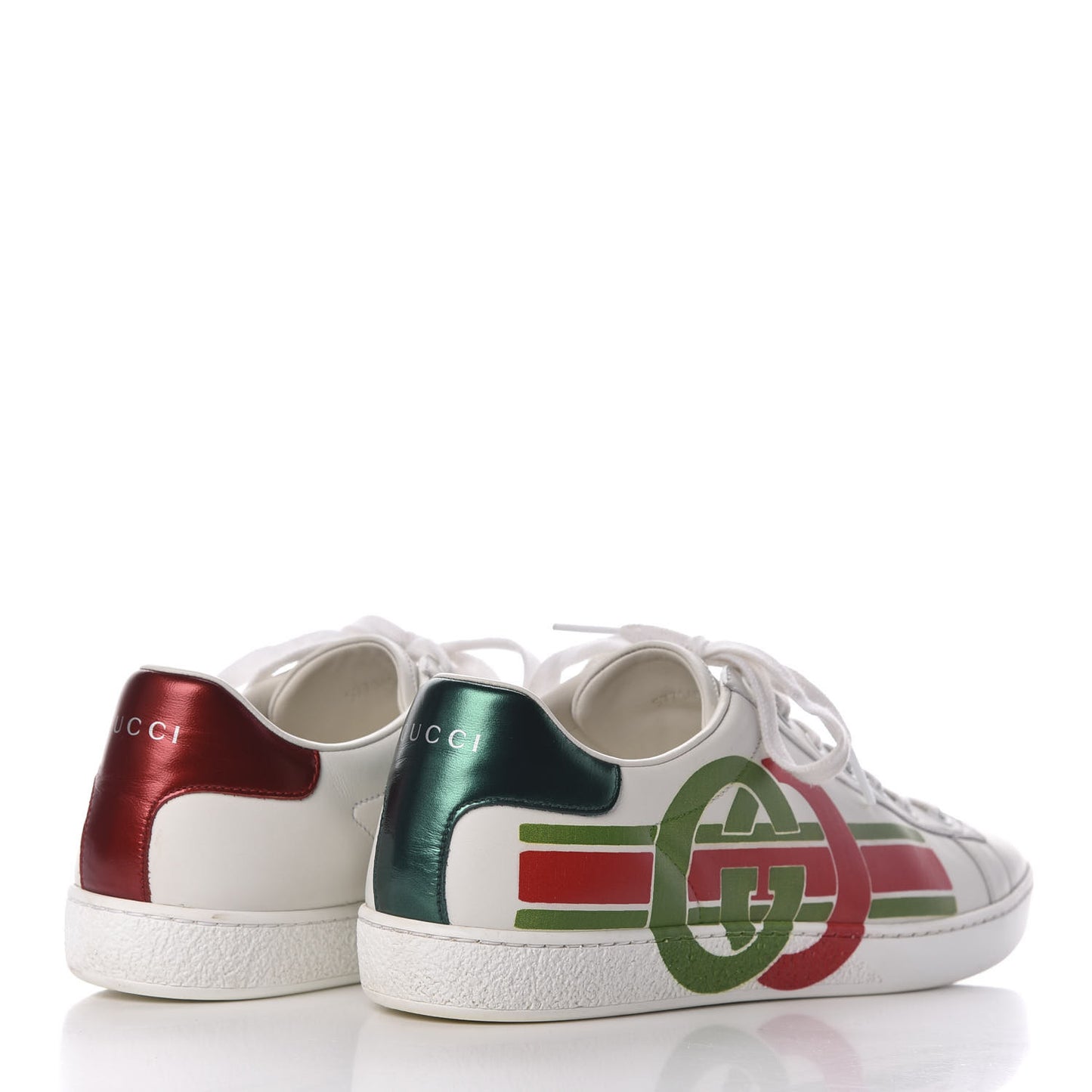 Calfskin Interlocking G Womens New Ace Sneakers 41 White Red Flame Green