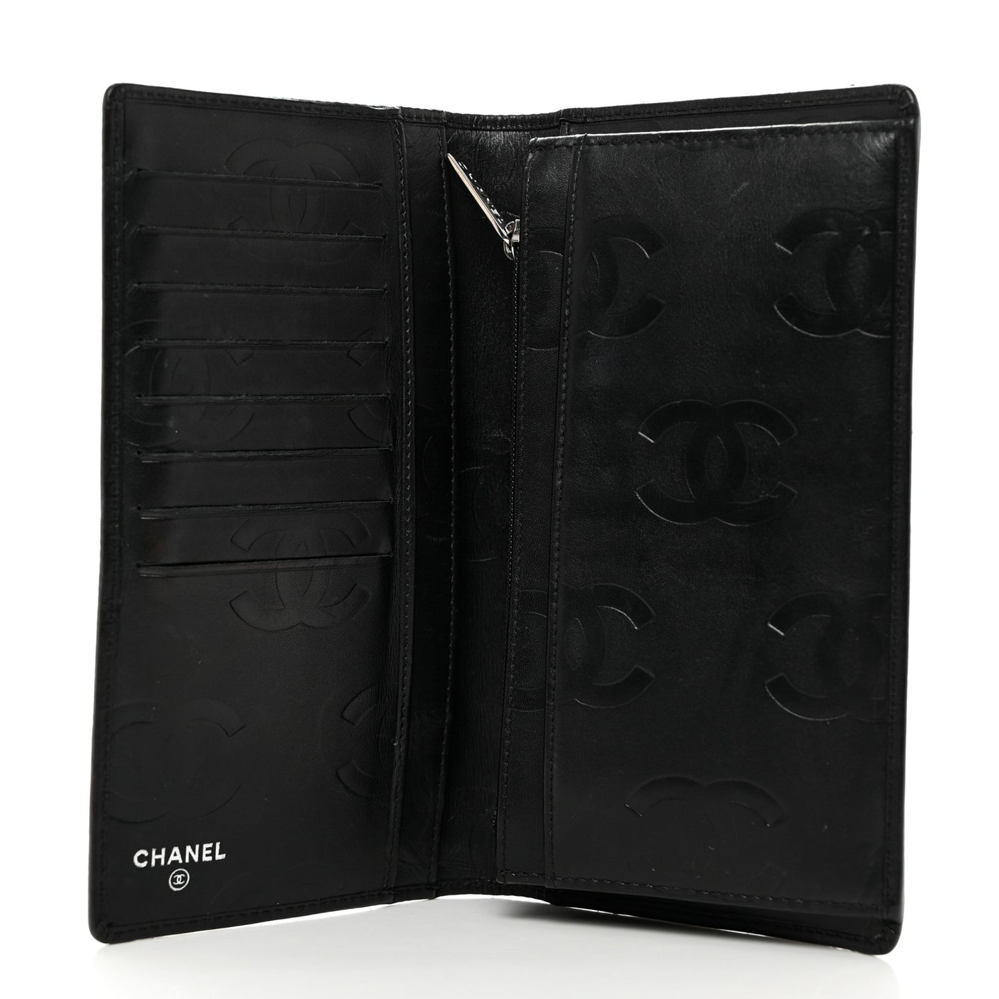 Calfskin Quilted Cambon Yen Wallet Black