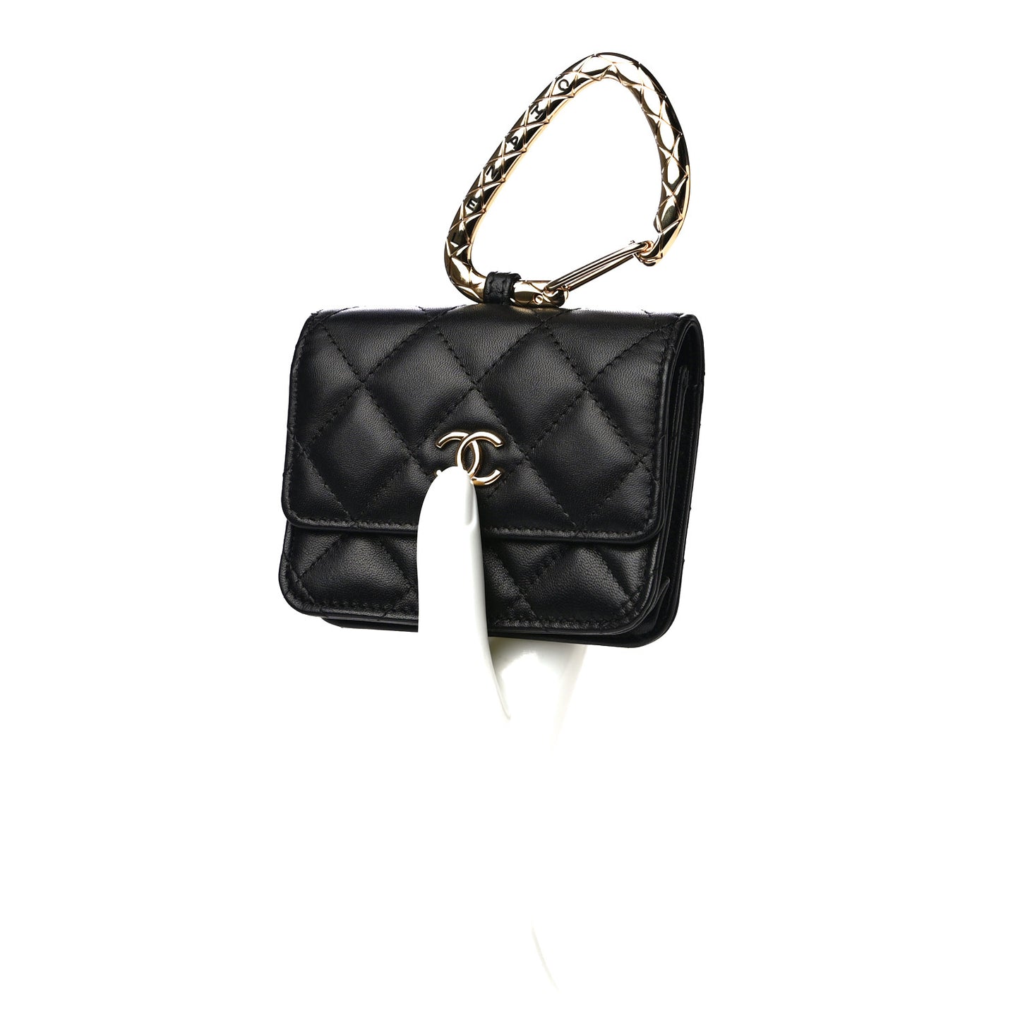 Lambskin Quilted CC Hook Card Holder Black