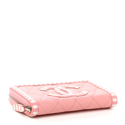 Chanel Caviar Quilted Medium Stripe Filigree Zip Around Wallet Pink White 4 of 9