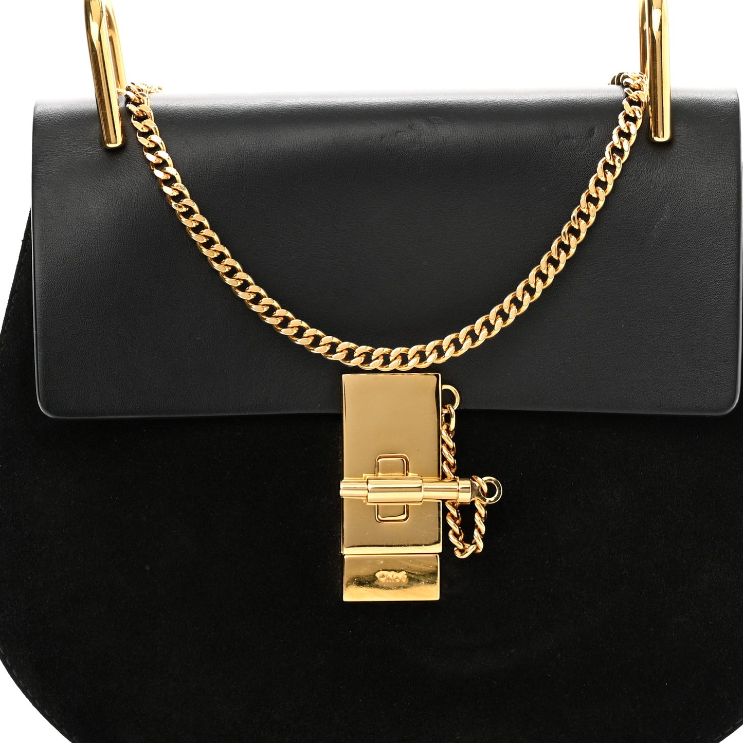 Suede Smooth Calfskin Drew Shoulder Bag Black
