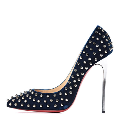 Christian Louboutin Velvet Specchio Billy 120 Spike Pumps 38.5 Silver Eclipse 1 of 12