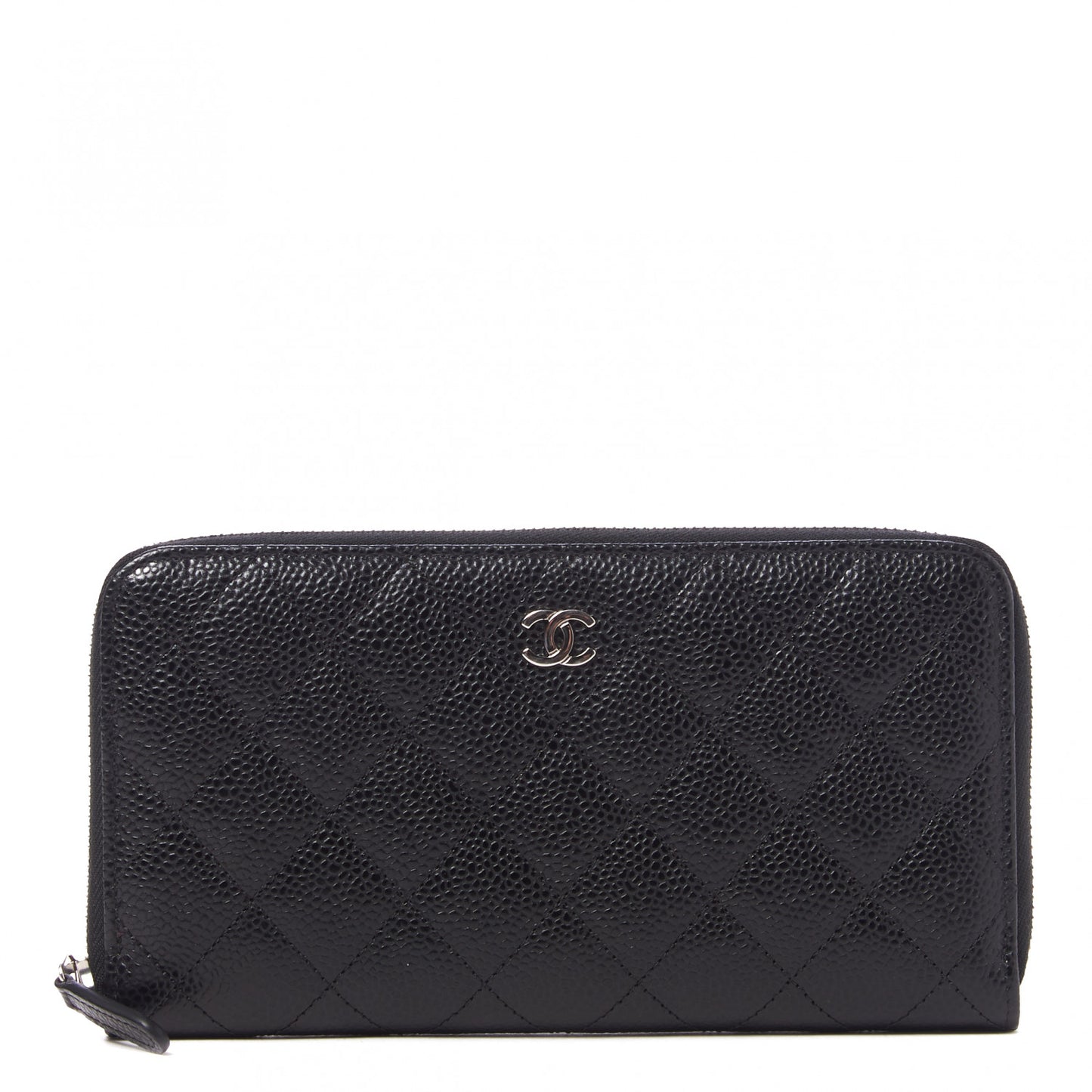 Caviar Quilted Large Gusset Zip Around Wallet Black