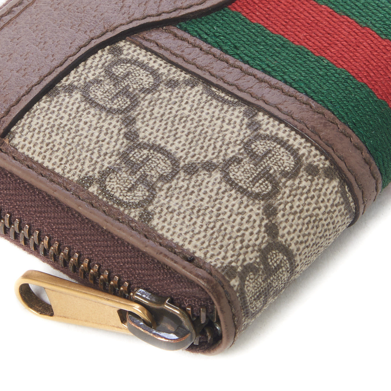 GG Supreme Web Ophidia Zip Around Card Case Brown