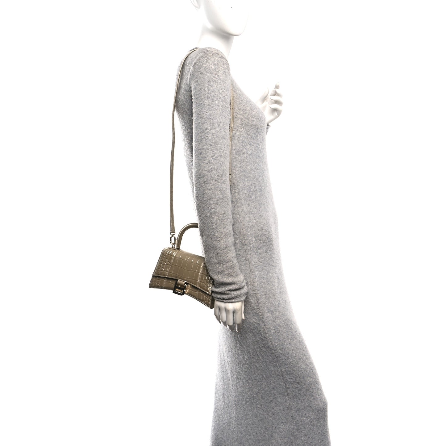 Metallic Calfskin Crocodile Embossed Hourglass Top Handle Bag XS Light Gold