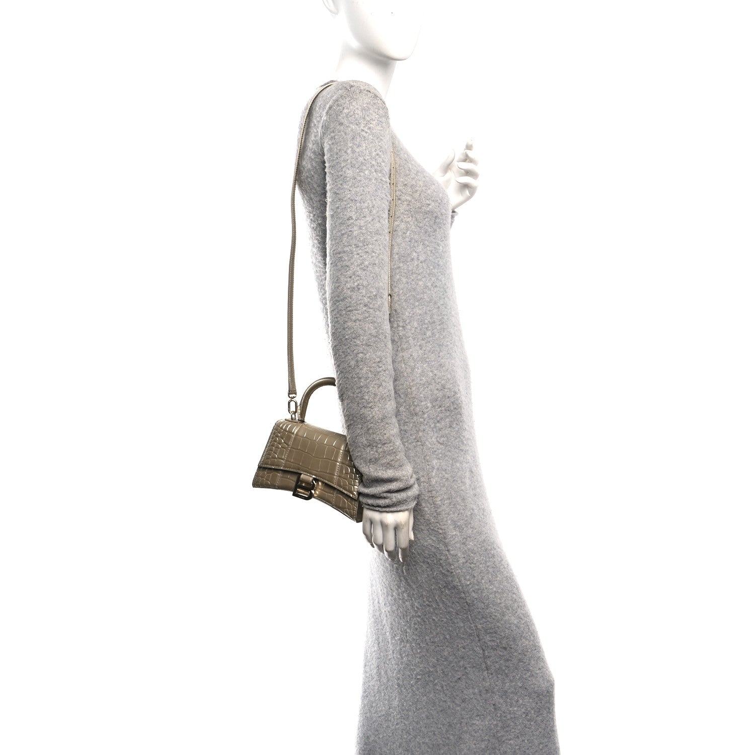 Balenciaga Metallic Calfskin Crocodile Embossed Hourglass Top Handle Bag XS Light Gold 2 of 11