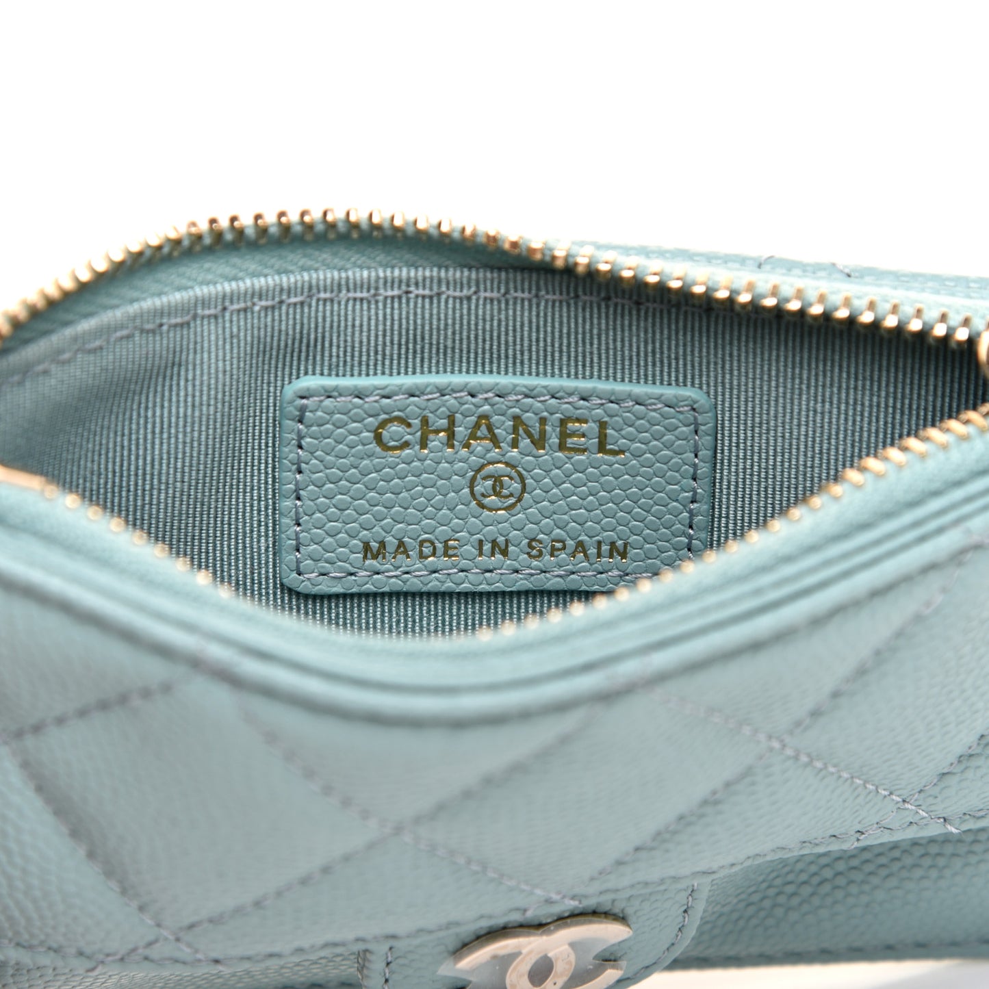 Caviar Quilted Flap Zip Card Holder Light Blue