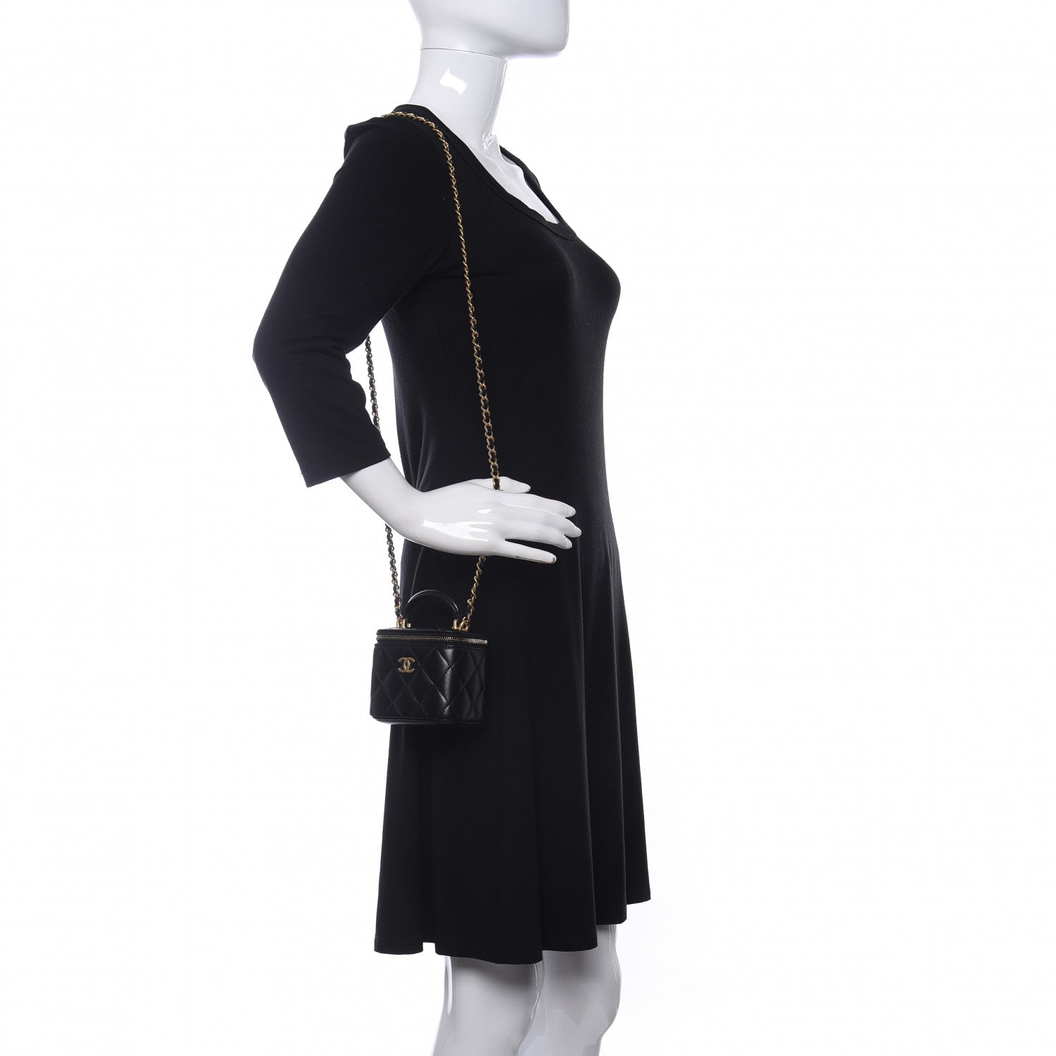 Chanel Lambskin Quilted Top Handle Mini Vanity Case With Chain Black 2 of 11