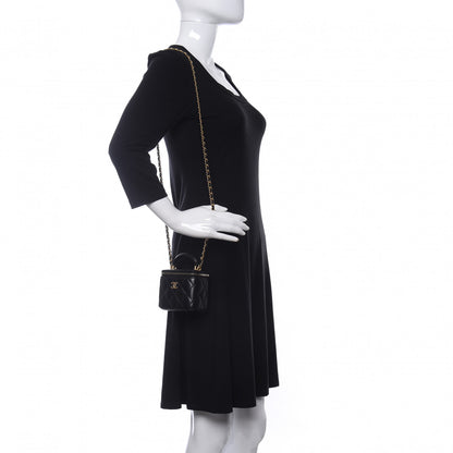 Chanel Lambskin Quilted Top Handle Mini Vanity Case With Chain Black 2 of 11