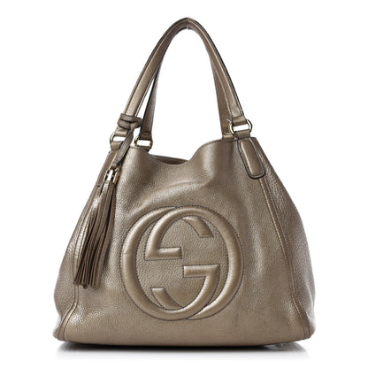 Gucci Metallic Pebbled Calfskin Medium Soho Shoulder Bag Golden Beige 1 of 18