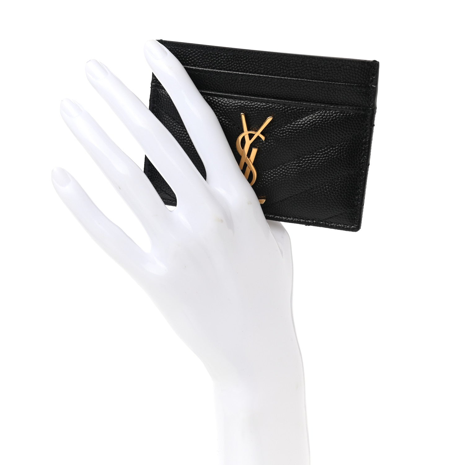 Saint Laurent Grain De Poudre Matelasse Chevron Monogram Credit Card Case Black 2 of 8