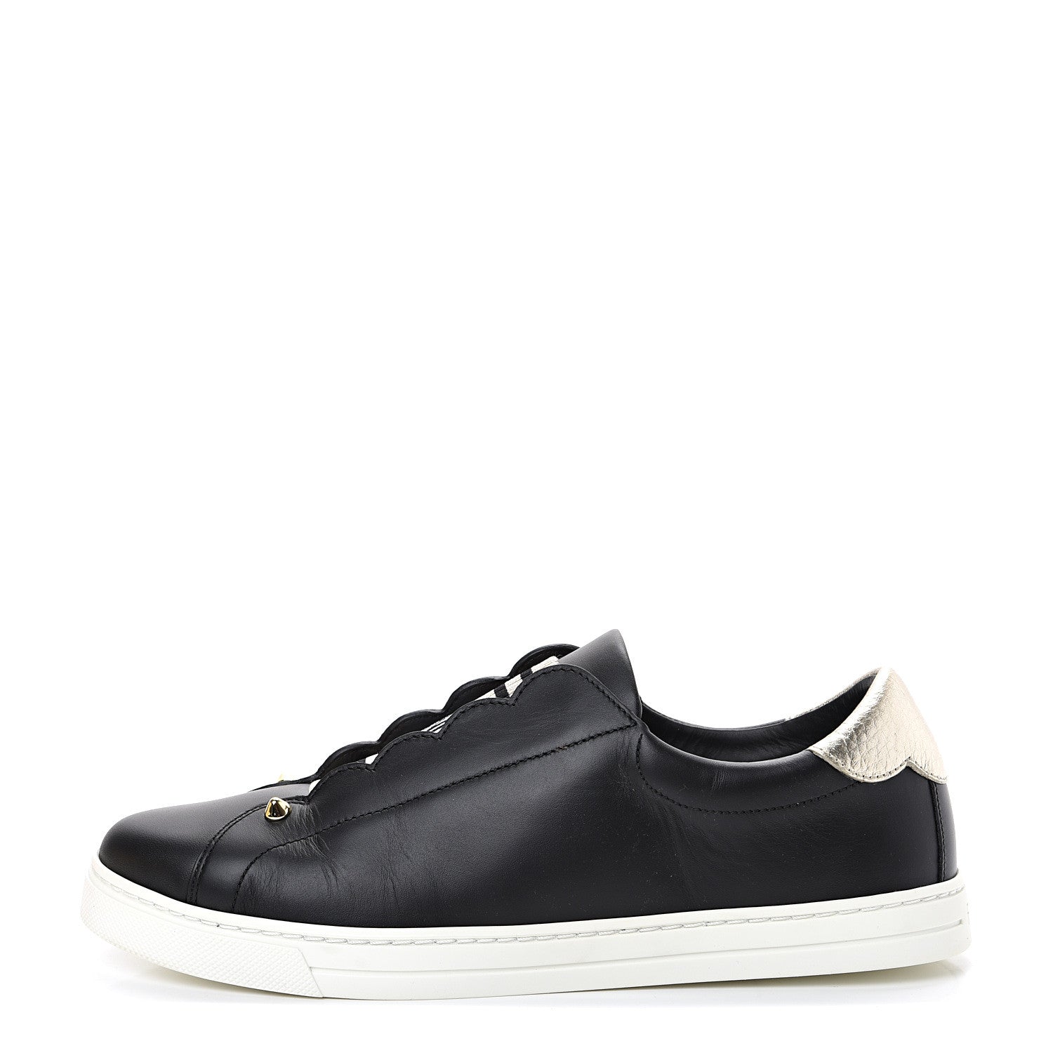 Fendi Vitello Lurex Rockoclick Slip On Sneakers 39.5 Black Gold 1 of 9