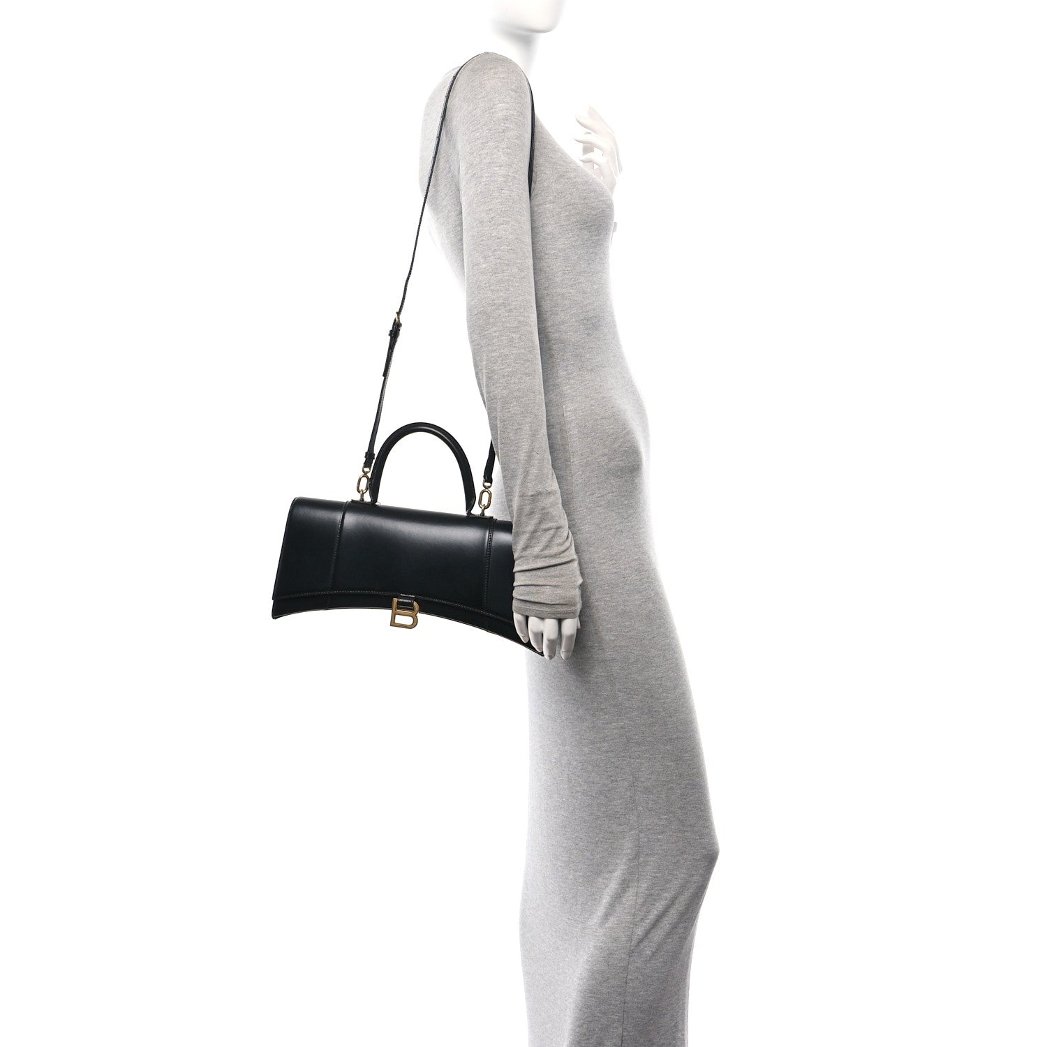 Balenciaga Shiny Box Calfskin Hourglass Stretch Top Handle Bag Black 2 of 12