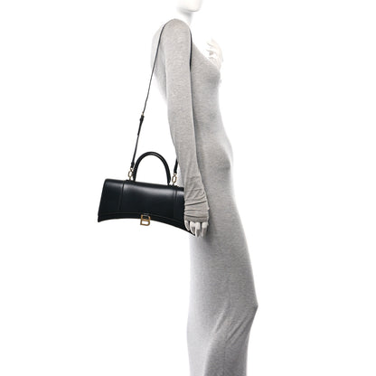 Balenciaga Shiny Box Calfskin Hourglass Stretch Top Handle Bag Black 2 of 12
