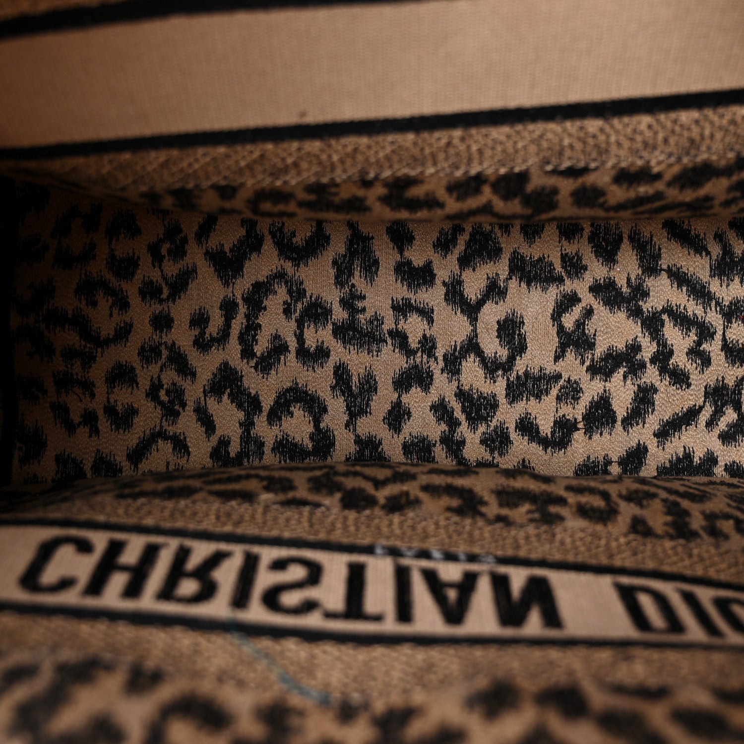 Christian Dior Canvas Mizza Embroidered Large Leopard Book Tote Beige 5 of 10