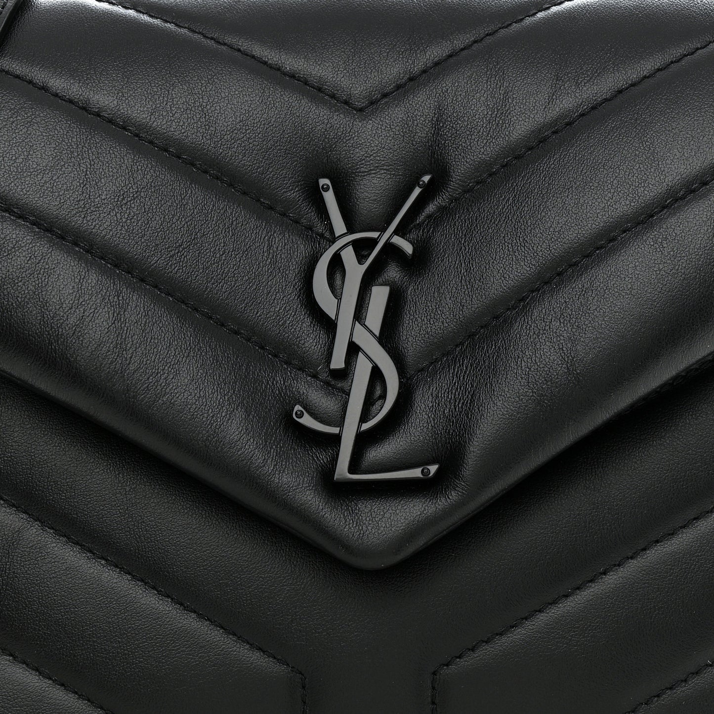 Calfskin Y Quilted Monogram Monochrome Small Loulou Chain Satchel Black