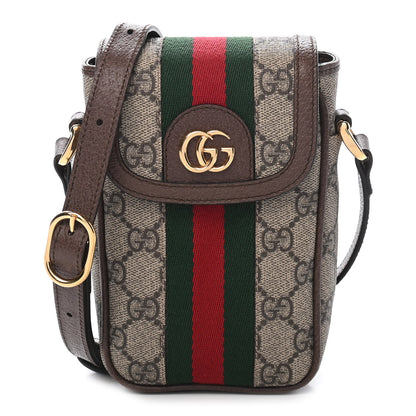Gucci GG Supreme Monogram Web Ophidia Phone Crossbody Bag Beige New Acero 1 of 8
