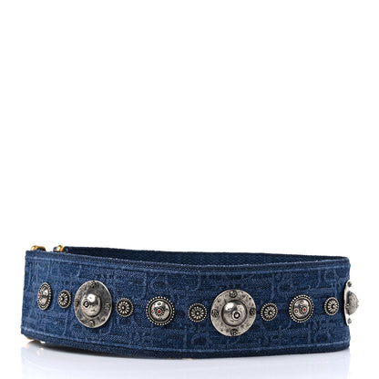 Christian Dior Oblique Denim Studded Shoulder Strap Blue 2 of 4