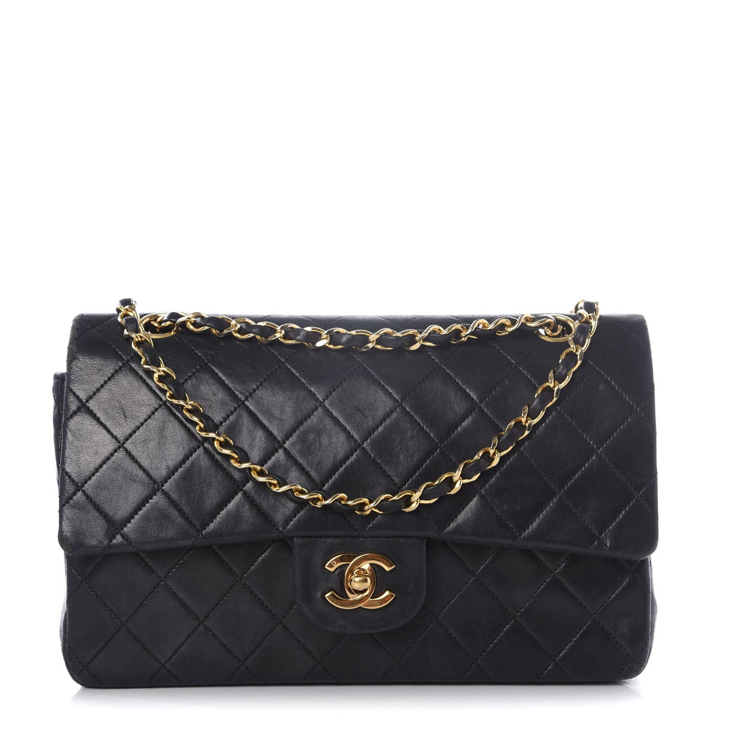 Lambskin Quilted Medium Double Flap Black