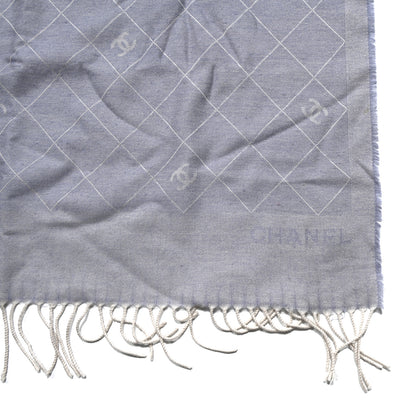 Chanel Cashmere Silk CC Diamond Fringe Scarf Blue 3 of 3