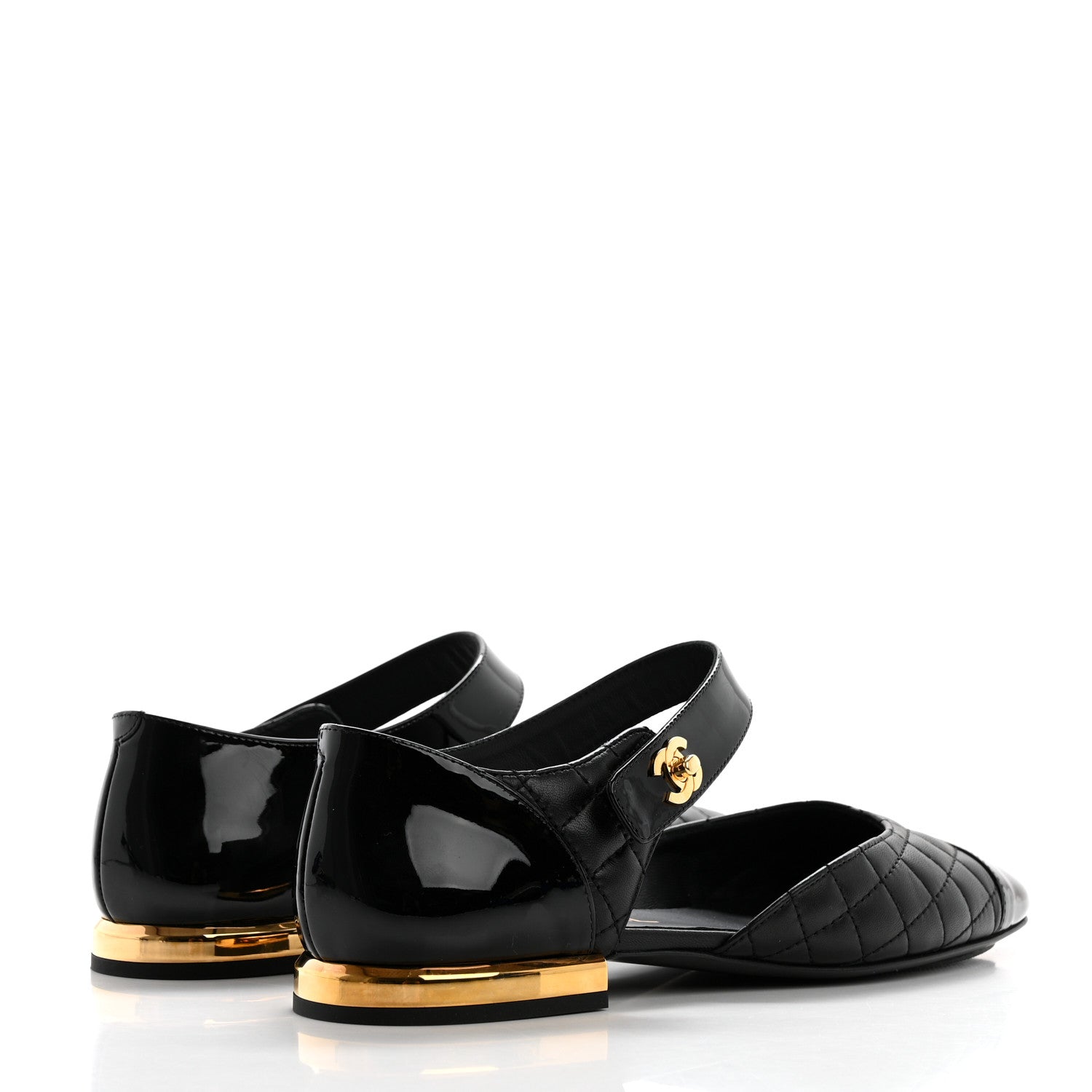 Chanel Patent Lambskin Quilted Cap Toe Ballerina Flats 38 Black 4 of 9