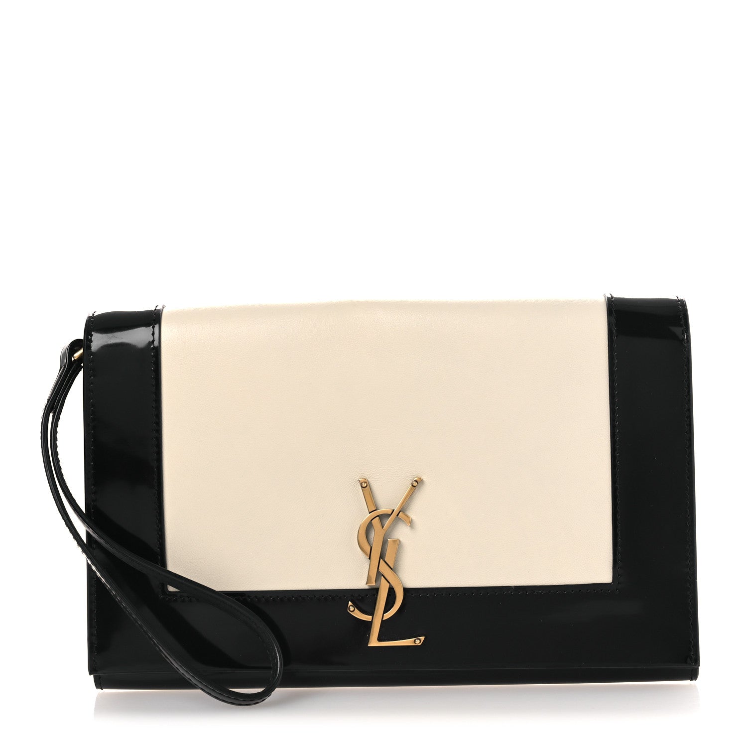 Saint Laurent Nappa Patent Calfskin Two-Toned Monogram Pouch Alabastro Black 1 of 8