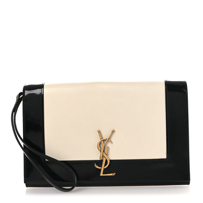 Saint Laurent Nappa Patent Calfskin Two-Toned Monogram Pouch Alabastro Black 1 of 8