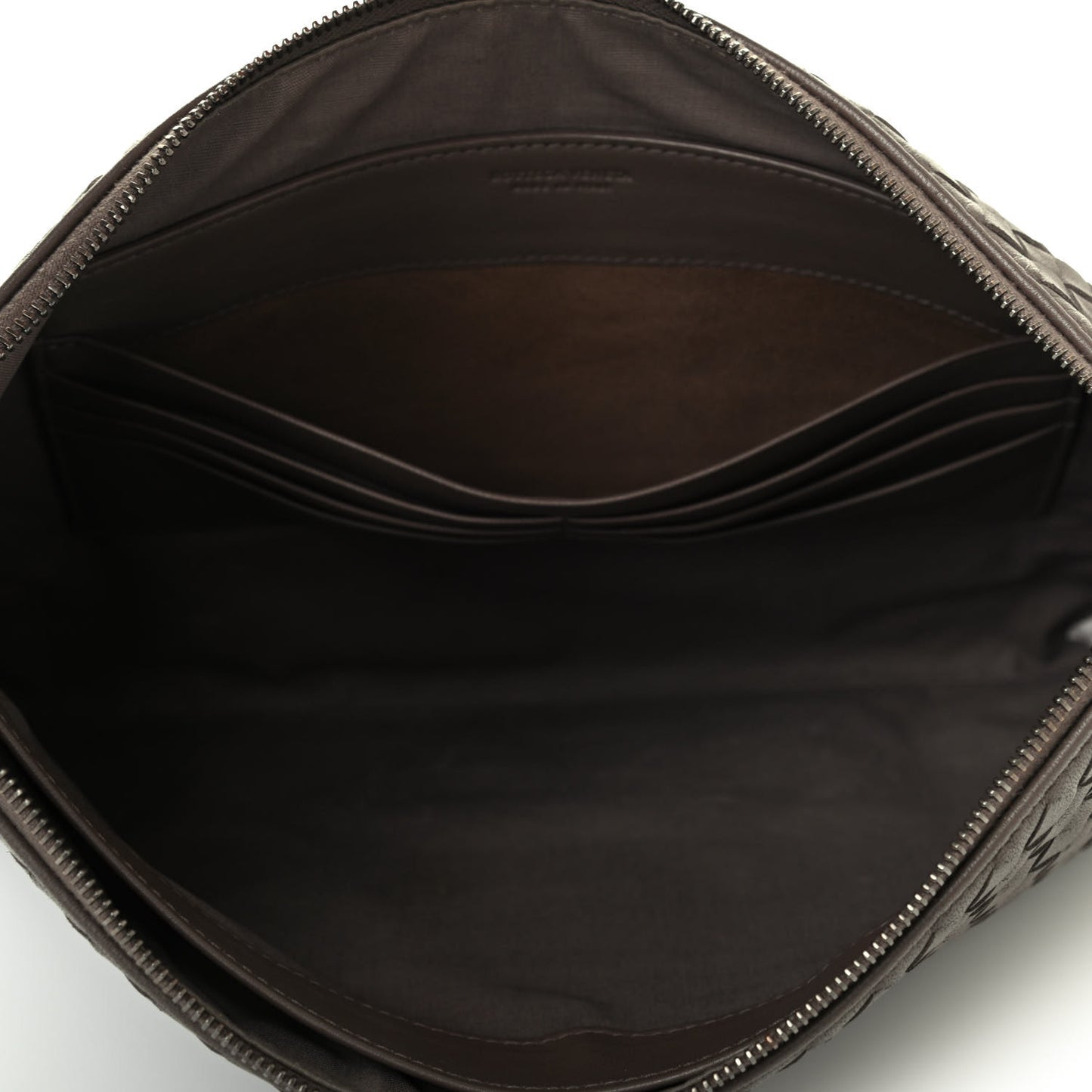 Nappa Intrecciato Large Flat Zip Billetto Pouch Mink