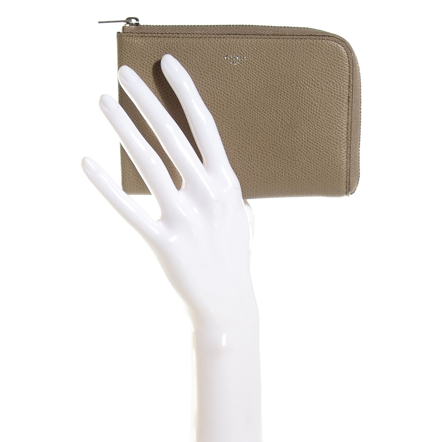 Drummed Calfskin Medium Half Zip Multifunction Wallet Coin Purse Taupe