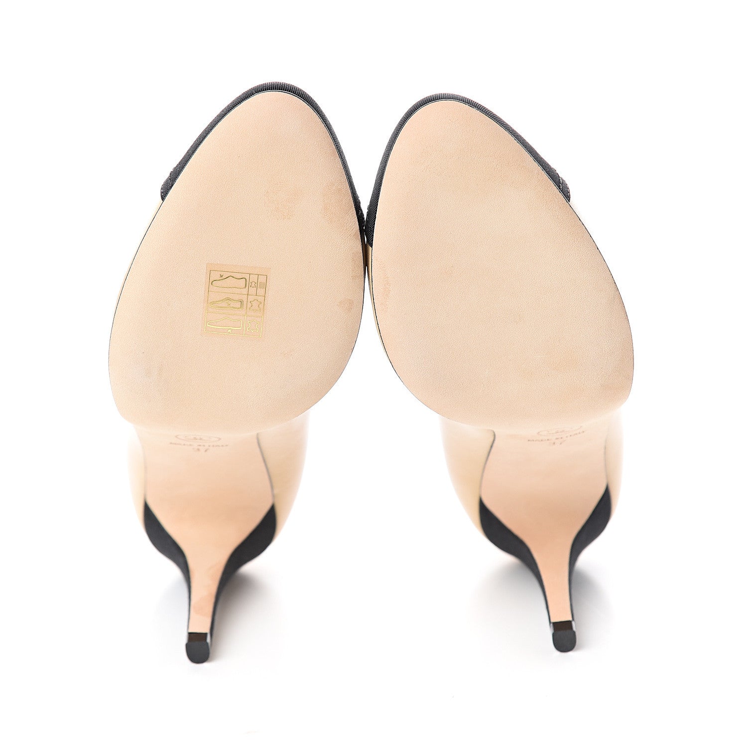 Chanel Lambskin Grosgrain Cap Toe CC Pumps 37 Beige Black 7 of 7