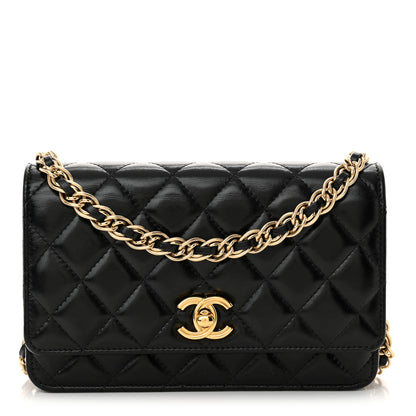 Chanel Shiny Lambskin Quilted Golden Links Wallet On Chain WOC Black 1 of 14