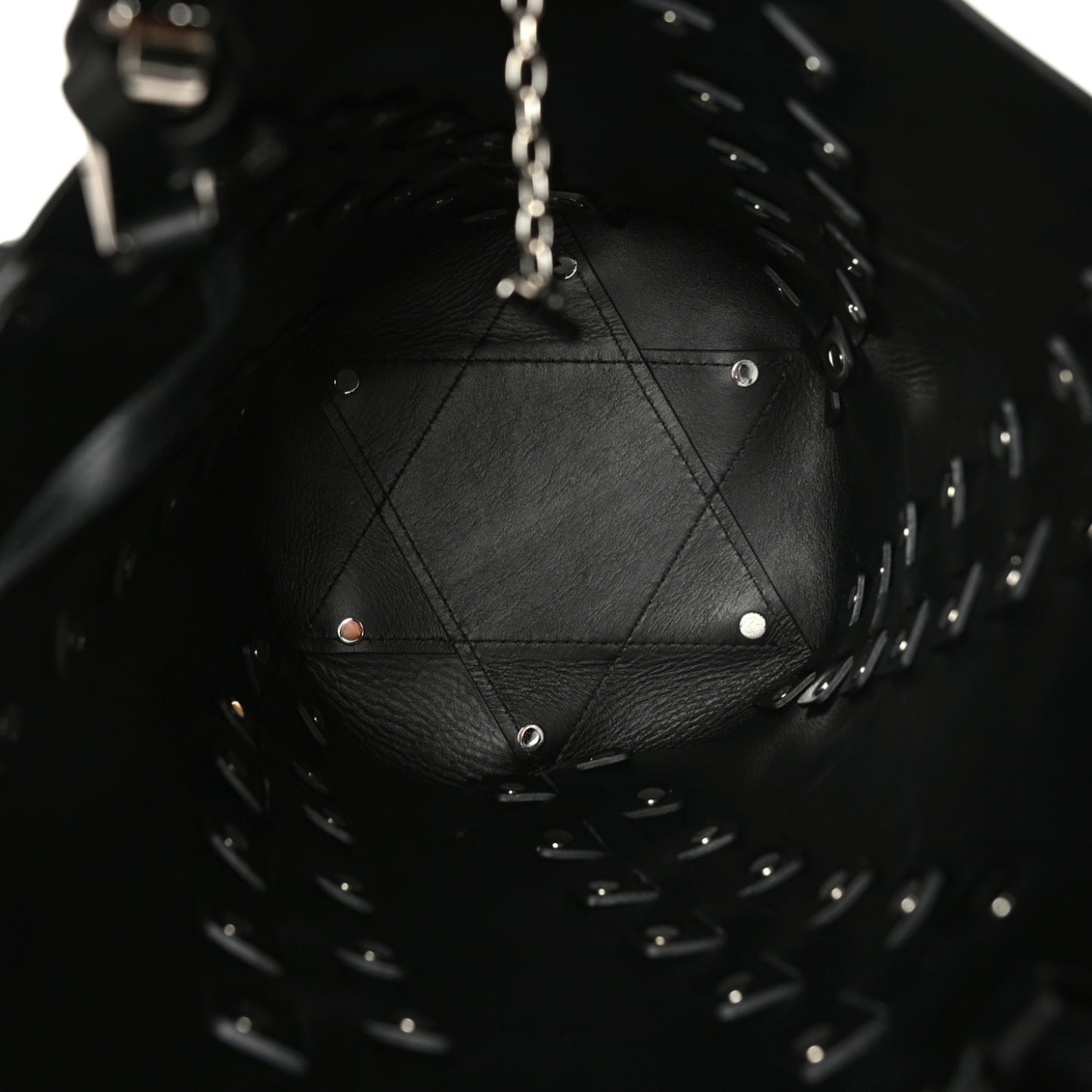 Calfskin Medium Studded Hex Bucket Black