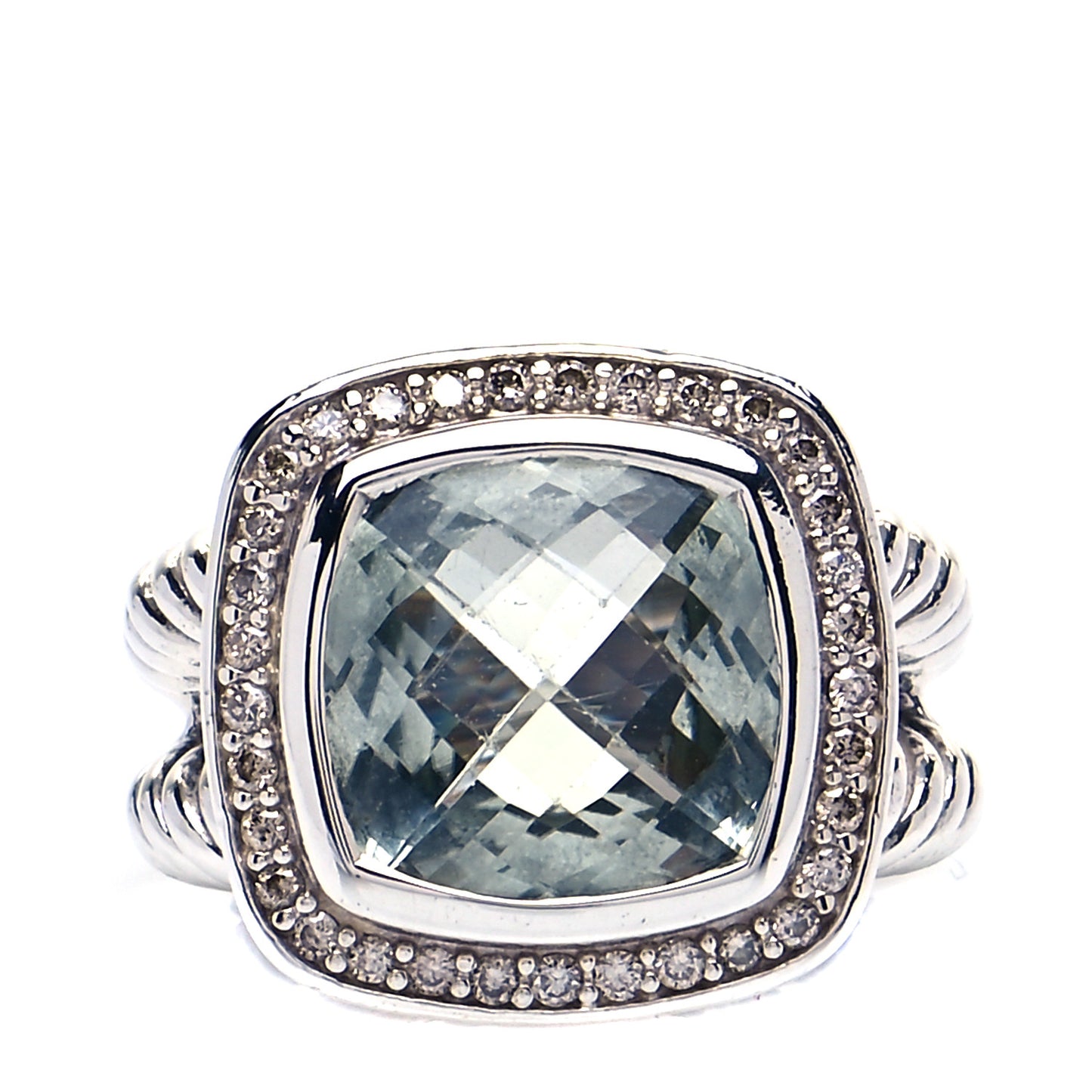 Sterling Silver Diamond Prasiolite 11mm Albion Ring 49 4.75