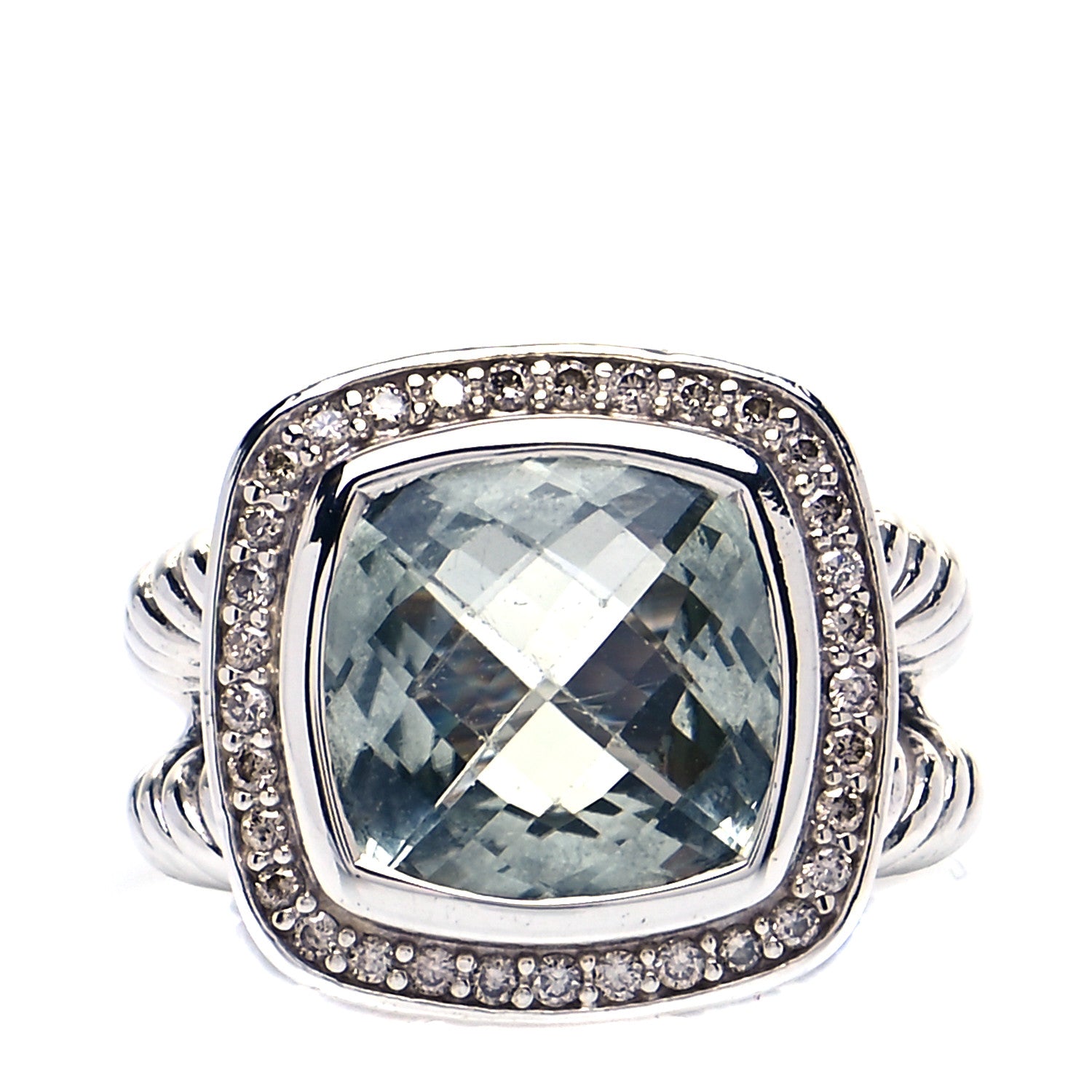 David Yurman Sterling Silver Diamond Prasiolite 11mm Albion Ring 49 4.75 1 of 4