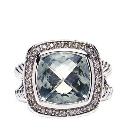 David Yurman Sterling Silver Diamond Prasiolite 11mm Albion Ring 49 4.75 1 of 4