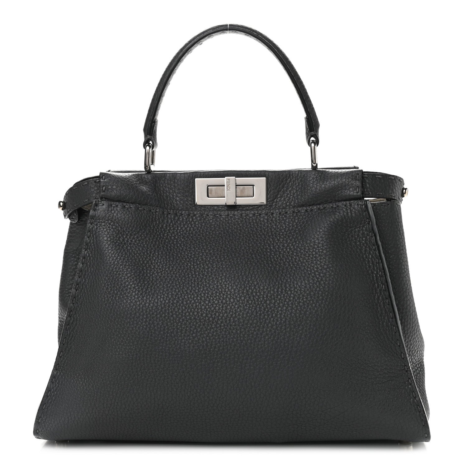 Fendi Cuoio Romano Selleria Bi-Color Medium Peekaboo Iconic Satchel Asfalto Latte 1 of 11