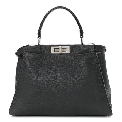 Fendi Cuoio Romano Selleria Bi-Color Medium Peekaboo Iconic Satchel Asfalto Latte 1 of 11