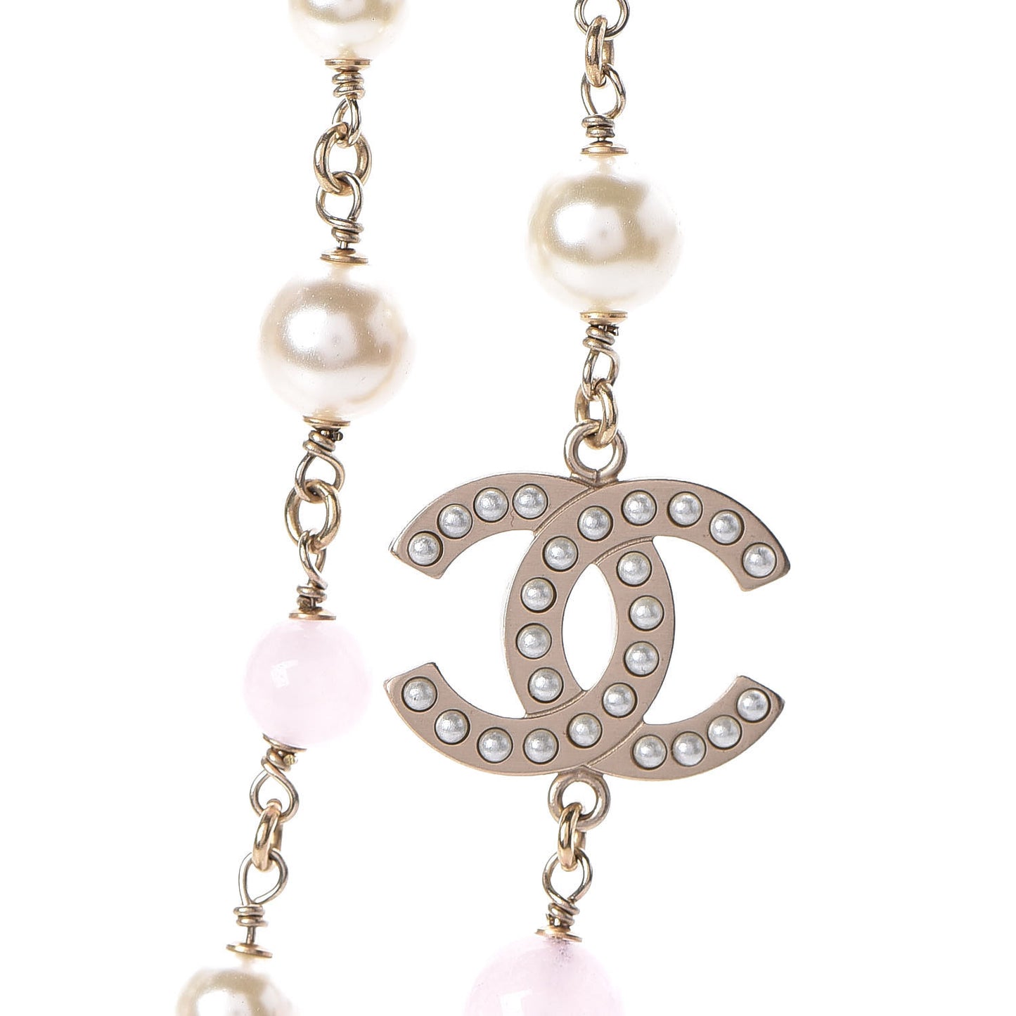 Pearl Beaded Enamel CC Long Necklace Gold Pink