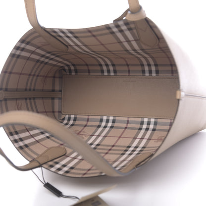 Burberry Grainy Calfskin Haymarket Check Small Reversible Tote Mid Camel 8 of 16