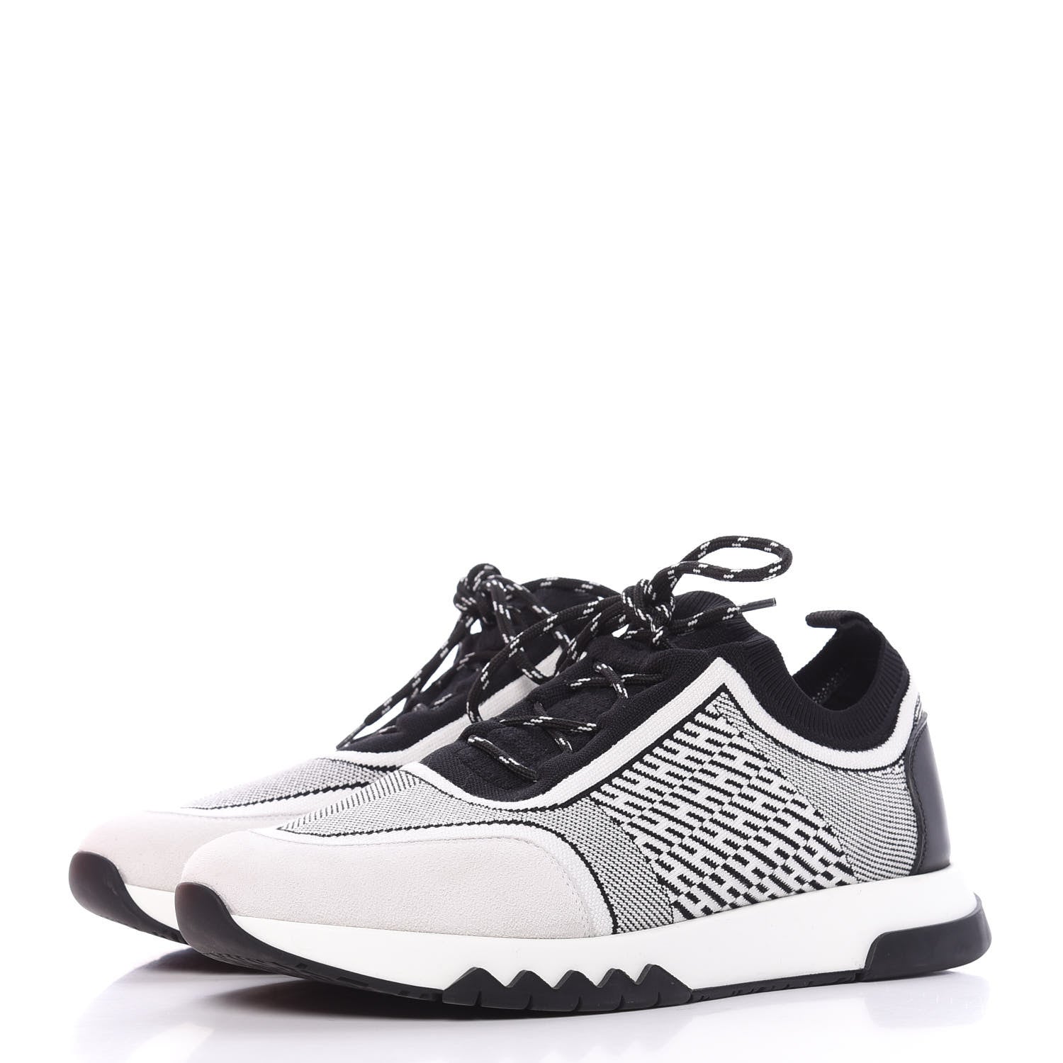 Hermes Knit Bi-Color Womens Addict Sneakers 38.5 Black White 3 of 9