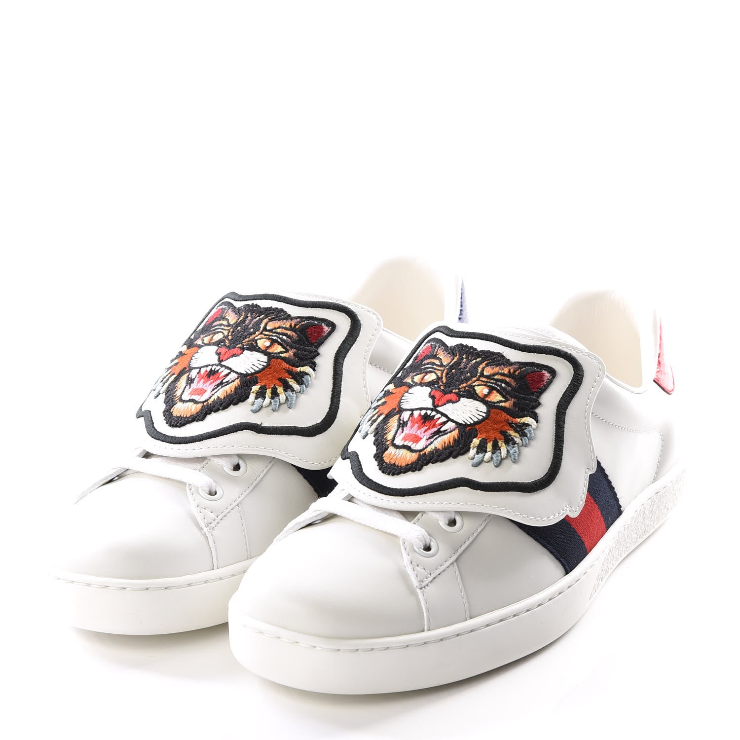 Gucci Calfskin Ayers Web Angry Cat Embroidered Mens Ace Sneakers 5.5 White 2 of 9