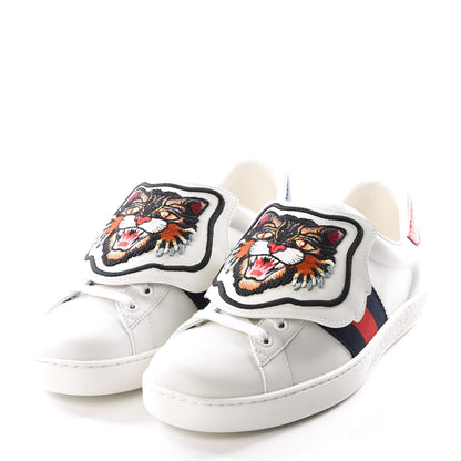 Gucci Calfskin Ayers Web Angry Cat Embroidered Mens Ace Sneakers 5.5 White 2 of 9