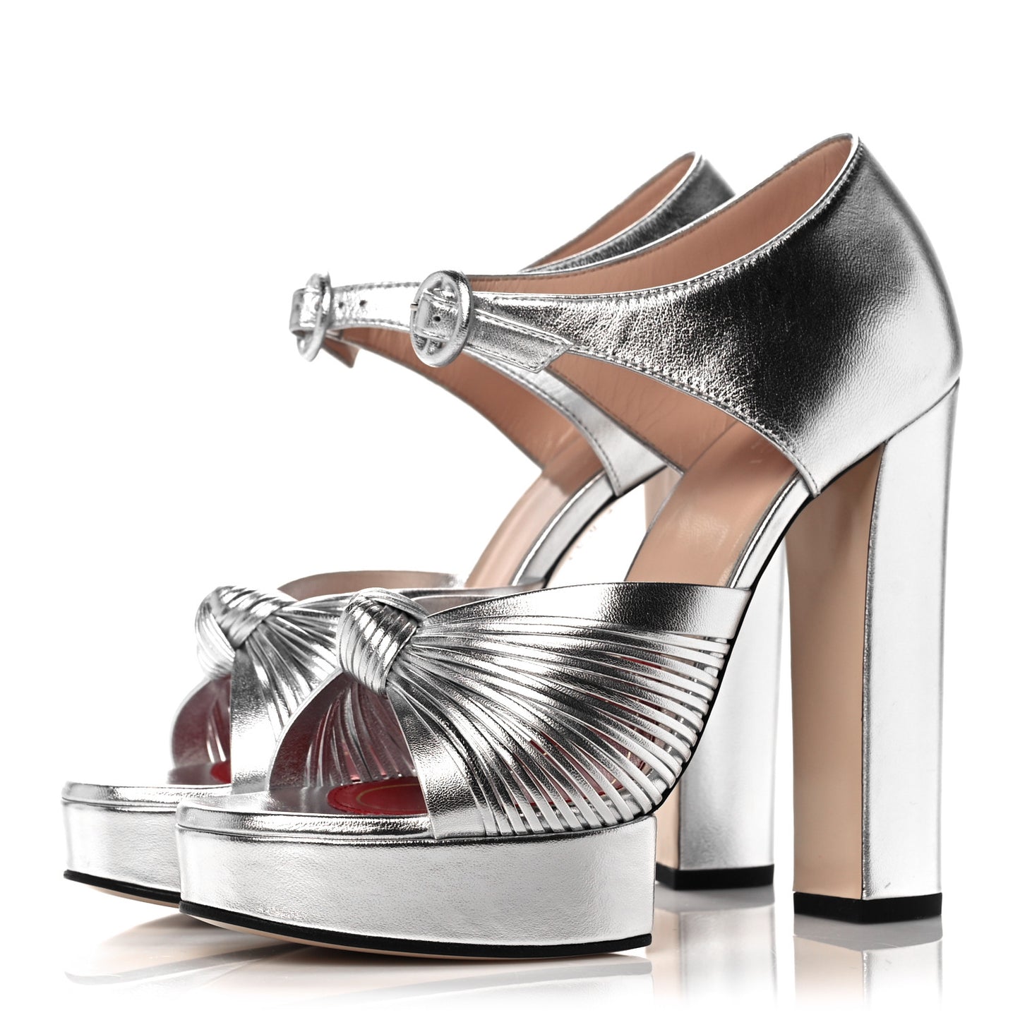 Metallic Nappa Crawford Knotted Strap Platform 38.5 Silver