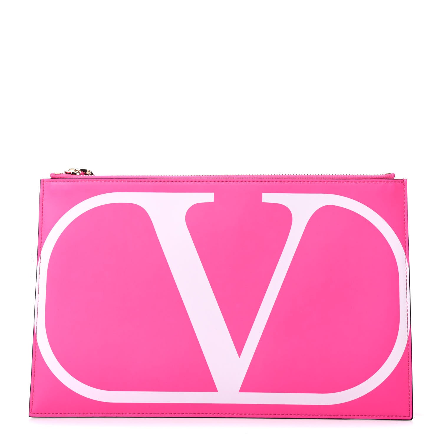 Valentino Garavani Calfskin Large VLogo Flat Zip Pouch Azalea White 1 of 6