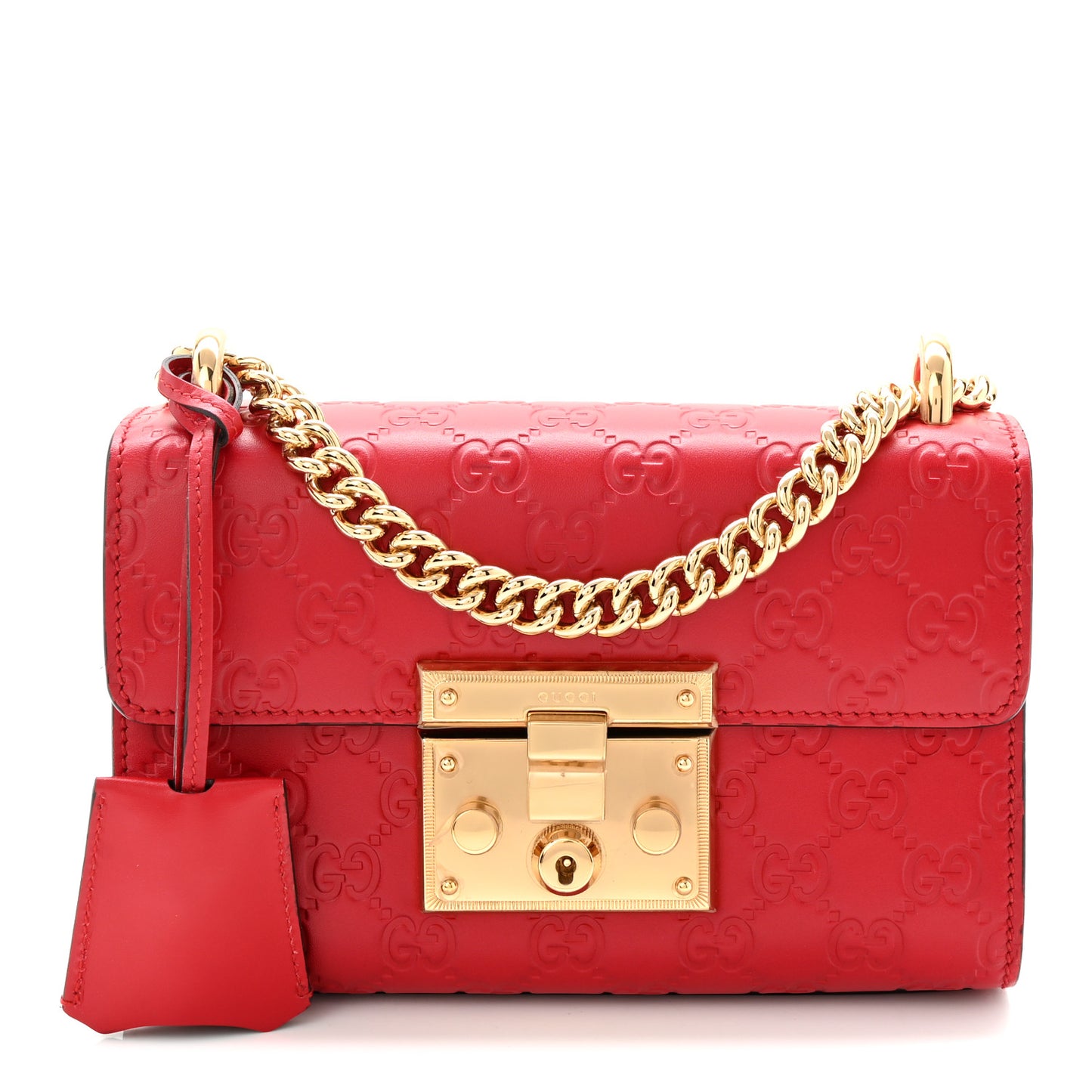 Guccissima Small Padlock Shoulder Bag Hibiscus Red